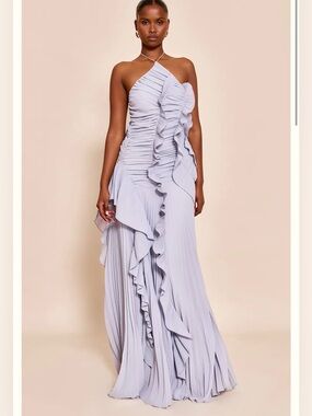 Asymmetrical Ruffle Halter Lavender Prom Gown
